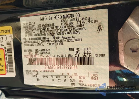 2014 Ford Fusion Se из США, поврежденный, VIN 3FA6P0H91ER299066